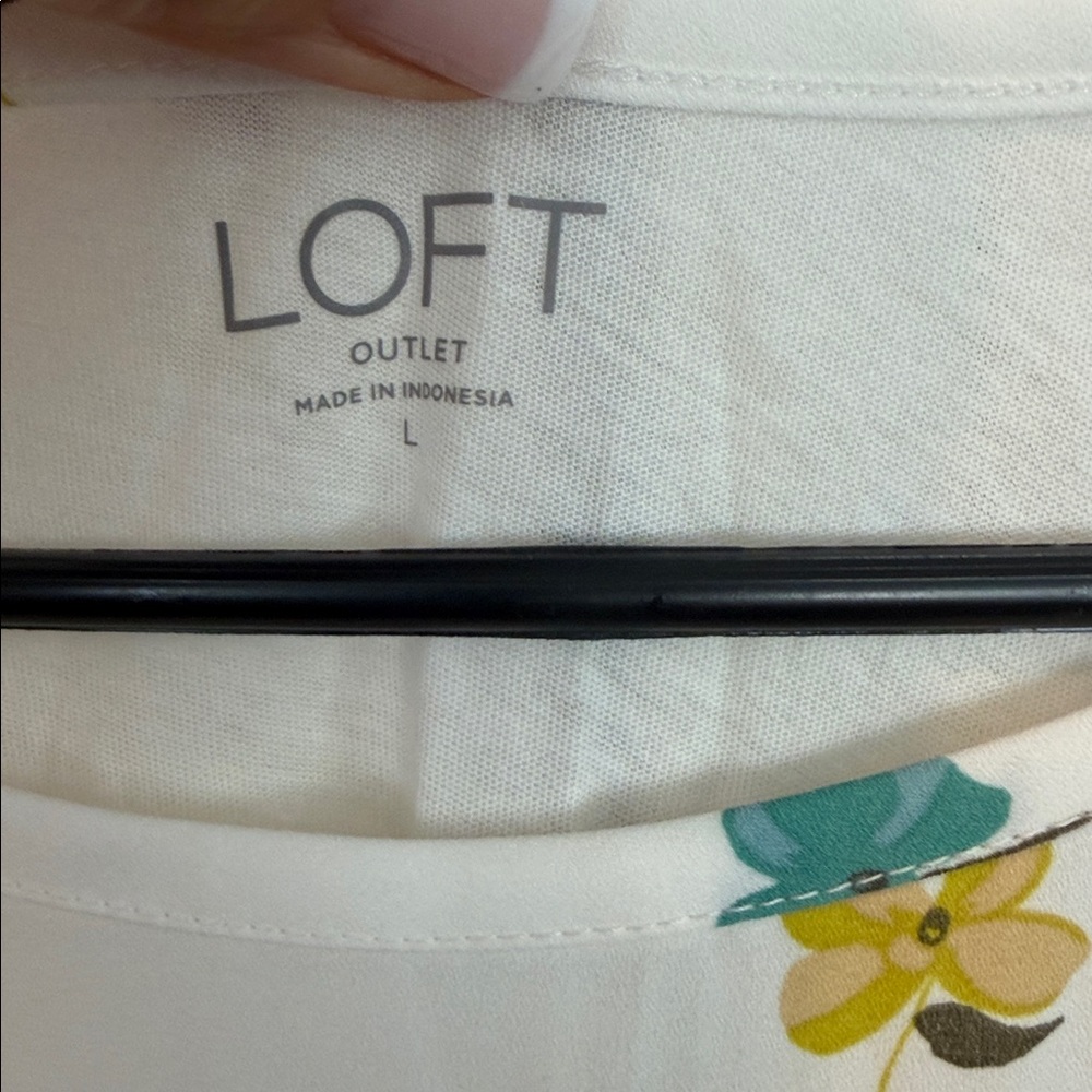 LOFT White Floral Ruffle-Sleeve Blouse with Teal & Yellow Accents - Picture 2 of 5